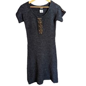 𝅺POOOLS Grey Wool & Alpaca Chunky Knit Studded Dress Size Medium